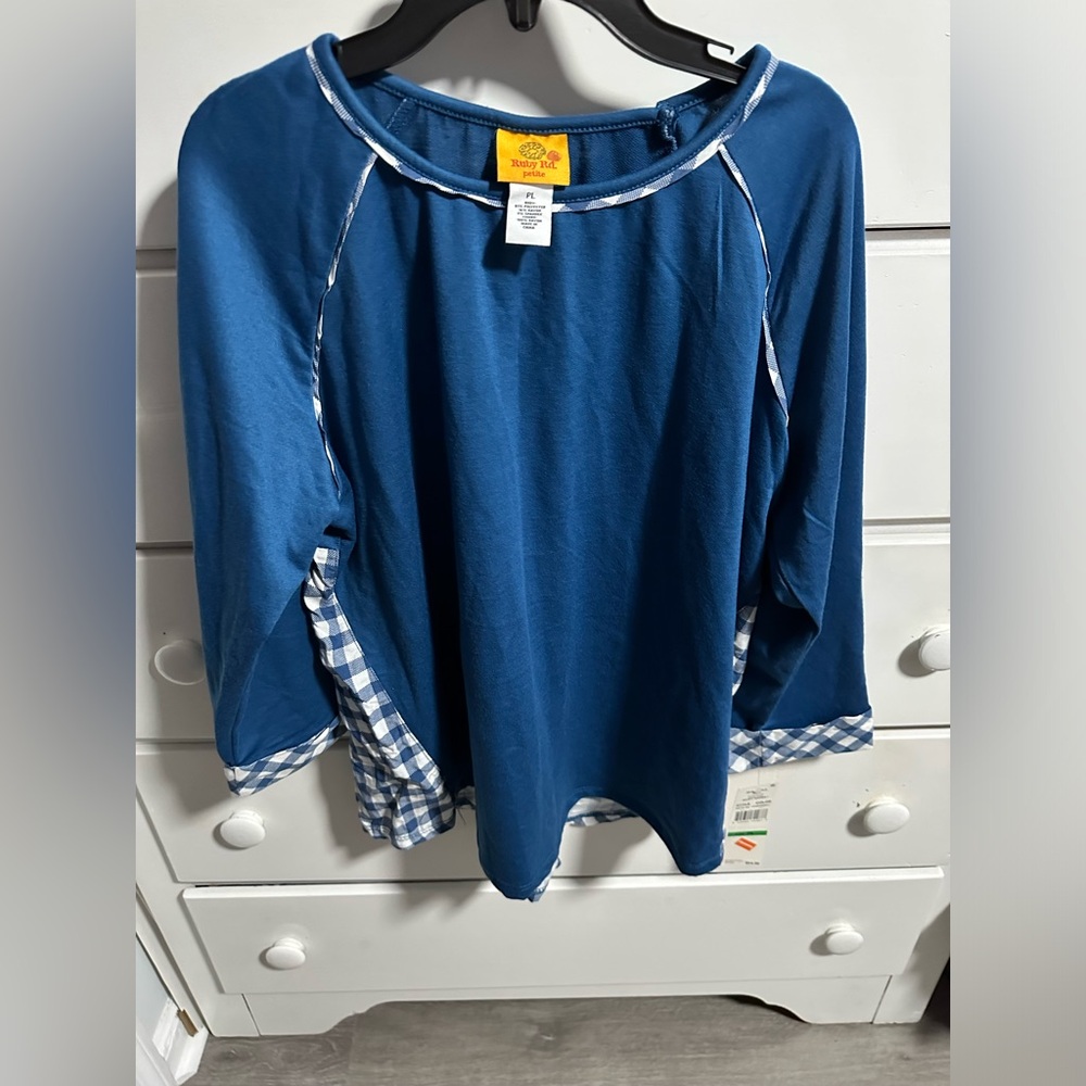 NWT Ruby Rd. Womens blue and plaid top size PL petite